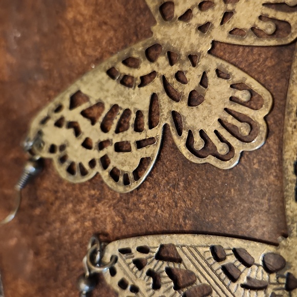 'Antique Gold' Coloured Butterfly Earrings - Picture 3 of 5